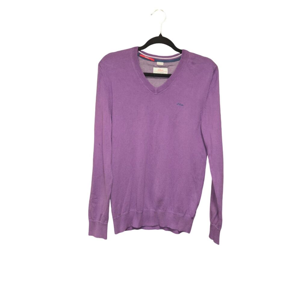 s.Oliver V-Neck Sweater Mens S Purple Cotton Pullover Long Sleeve Casual RFFRP